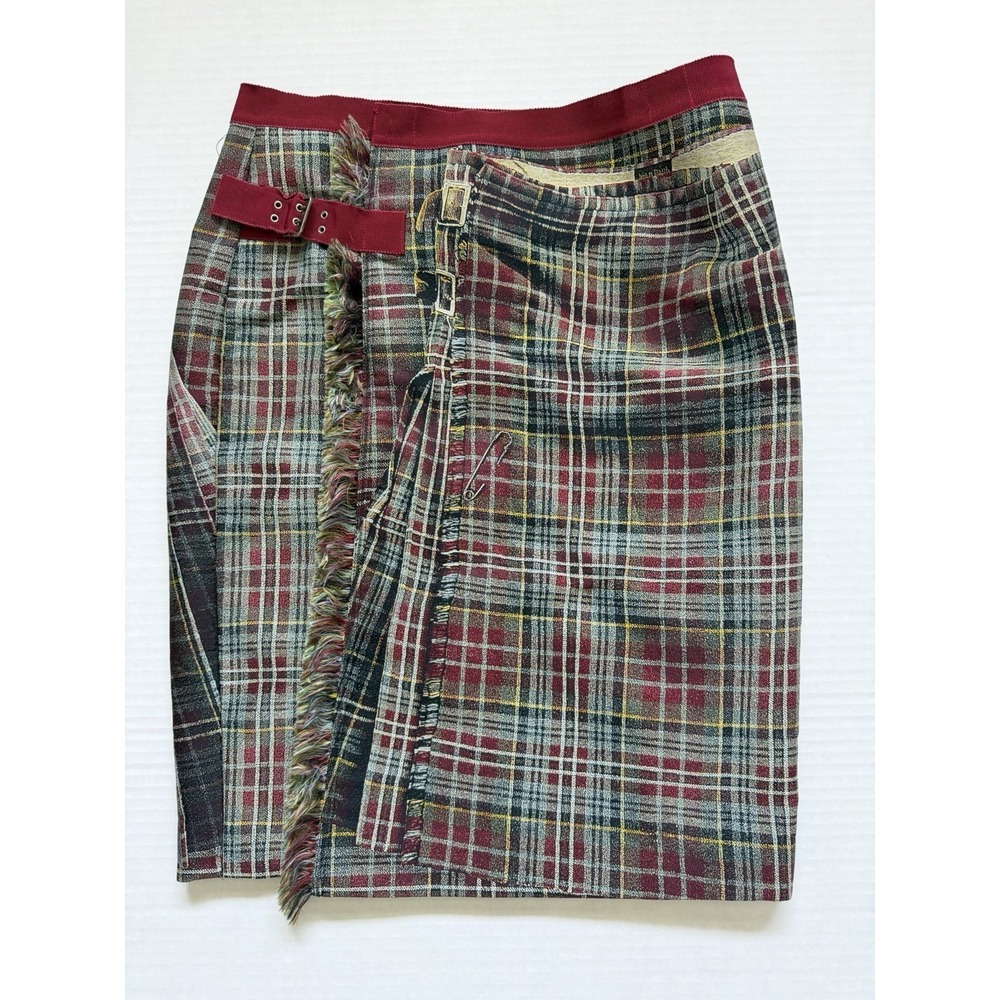 Jean Paul GAULTIER Femme Vintage Women's Knee Length Plaid Skirt Sz 6 Plaid Wrap